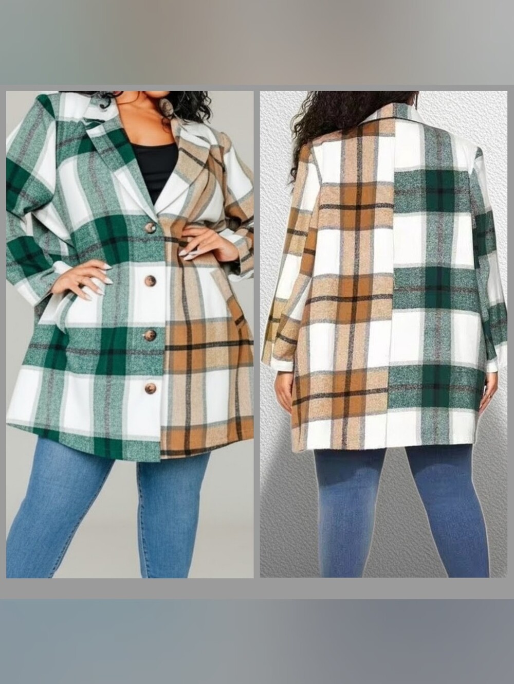 Plus Size Plaid Button Down Blazer Jacket NWT